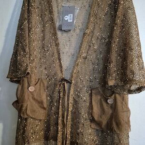 New Pretty Angel Brown Fish Net Swim Coverup